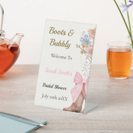 Signe De Table Boots and Bubbly Bridal Shower Welcome