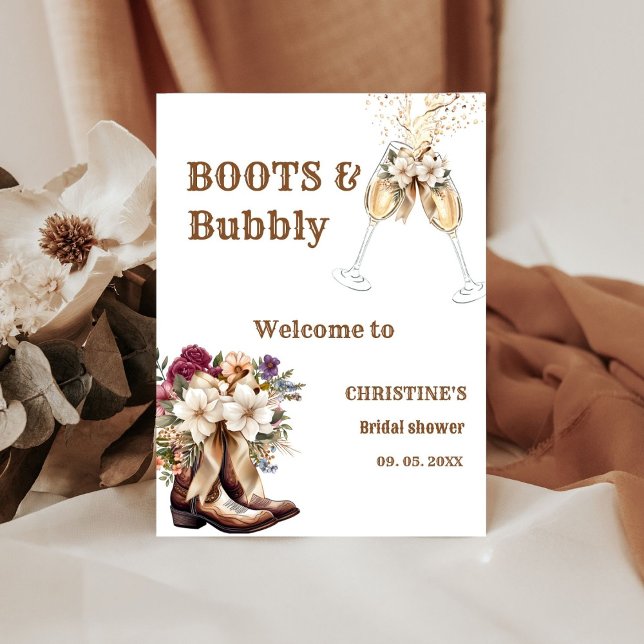 Signe De Table Boots & Bubbly Boho Fête des mariées ouest Bienven (Créateur téléchargé)