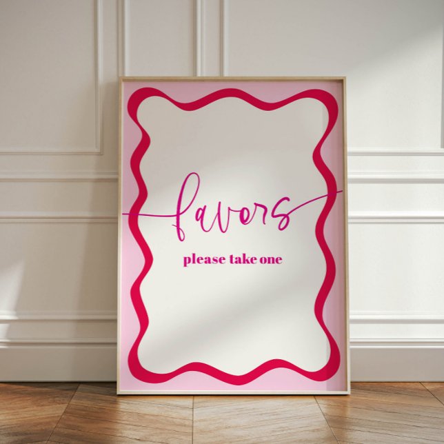 Signe De Table Bordure rose chaud Wavy Prendre une préférence col (Favors, please take one sign with hot pink wavy border design)