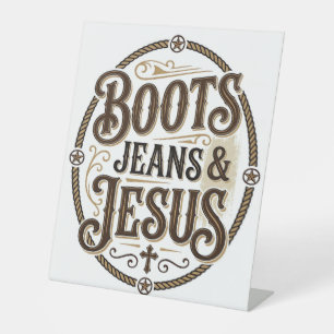 Signe De Table Bottes Jeans & Jésus Foi Occidentale Vintage
