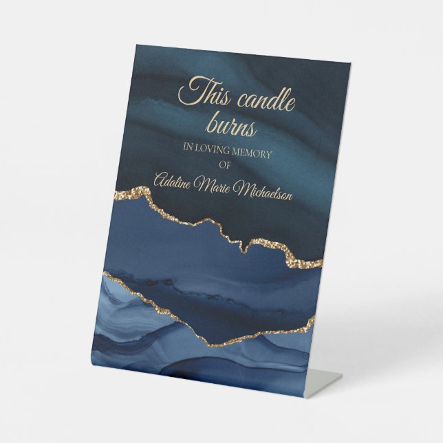 Signe De Table Bougie de mémorial de mariage brûle bleu marine or (Recto)