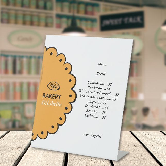 Signe De Table Boulangerie Illustrations de pain Menu & Tarifs (Bakery Bread Illustrations Menu & Price List Pedestal Sign)