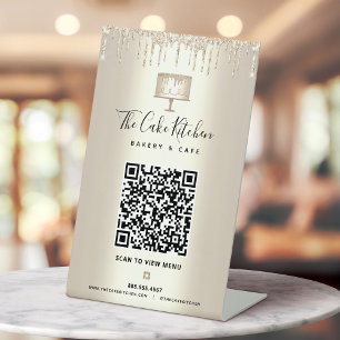 Signe De Table Boulangerie QR Code Scan Menu Gold Cake Parties sc