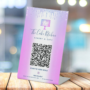 Signe De Table Boulangerie QR Code Scan Menu Purple Cake Parties