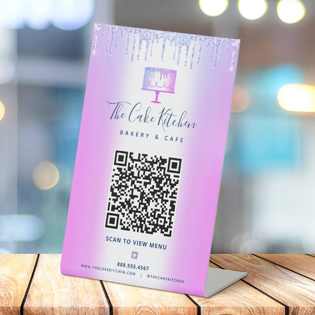 Signe De Table Boulangerie QR Code Scan Menu Purple Cake Parties  (Créateur téléchargé)