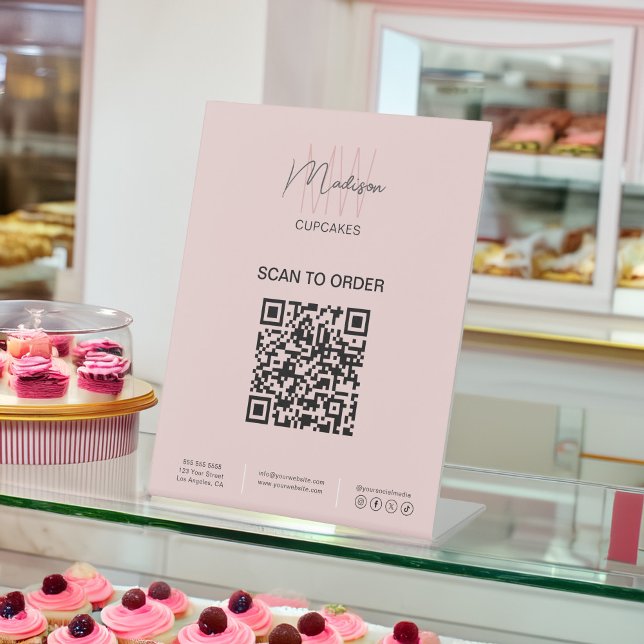 Signe De Table Boulangerie QR Scan Order Monogram Logo Business (Bakery QR Scan Order Monogram Logo Business Pedestal Sign)