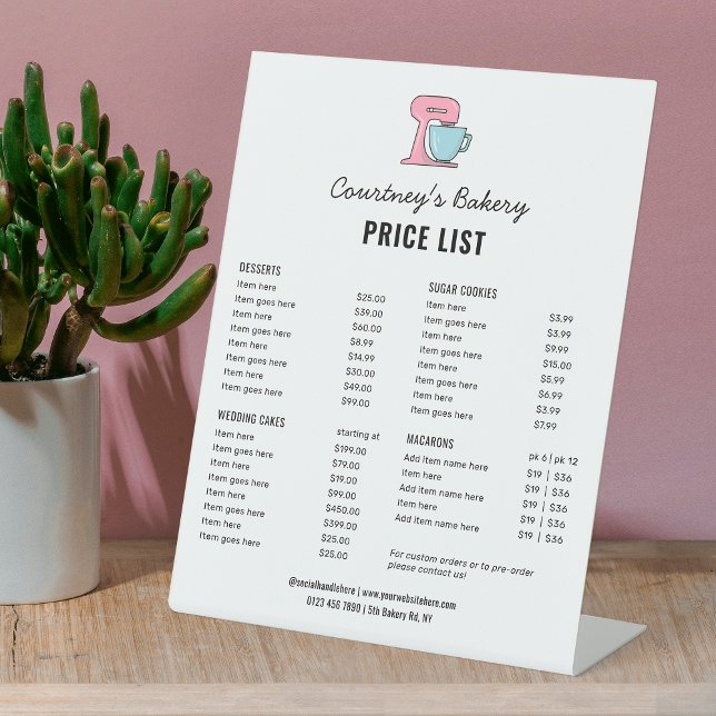 Signe De Table Boulangerie simple et tendance Gâteaux de Clipart  (Trendy bakery food menu sign design in white with cute bakery mixer illustration & bold typography)