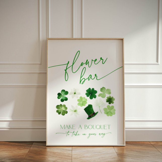 Signe De Table Bouquet de bar à fleurs vert pour la Saint-Patrick (St. Patricks Day Flower Bar Sign Make a Bouquet)