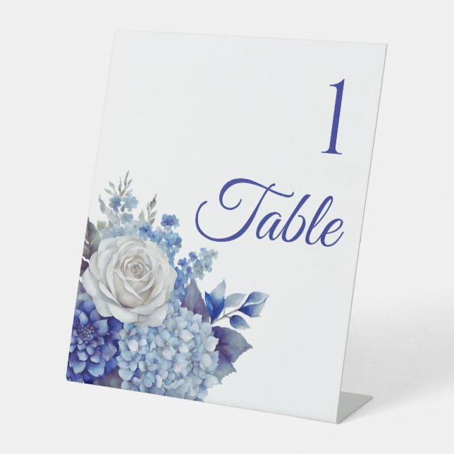 Signe De Table Bouquet de fleurs bleu aquarelle-Mariage (Recto)