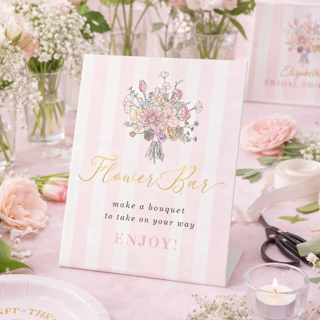 Signe De Table Bouquet floral Fraîcheur du Marché (Floral Bouquet Fresh off the Market Flower Bar Pedestal Sign)