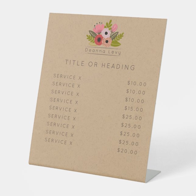 Signe De Table Bouquet floral personnalisable Table modifiable pa (Recto)