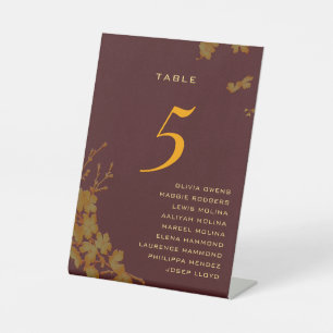 Signe De Table Bourgogne & Or Floral Noms des invités Numéro de t