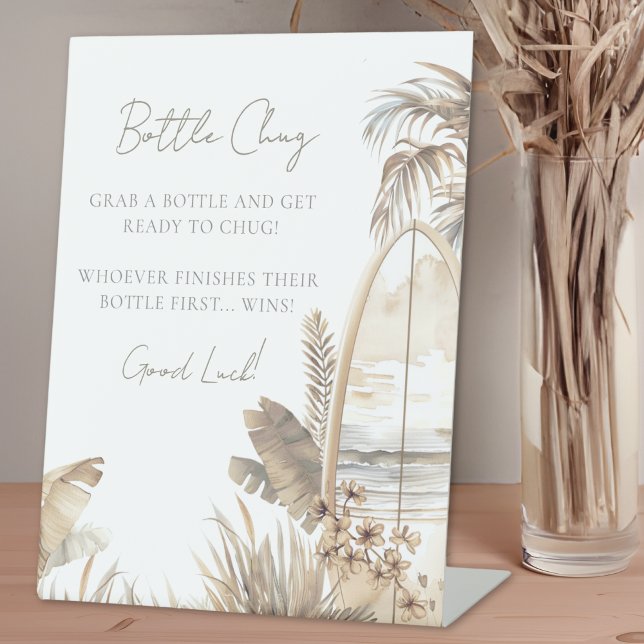 Signe De Table Bouteille Cul Sec Baby Shower de Plage (Bottle Chug Beach Baby Shower Pedestal Sign)