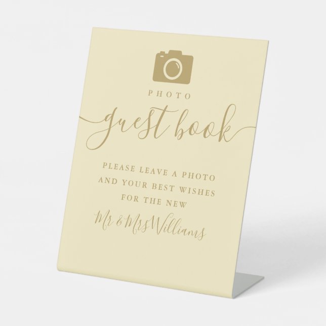Signe De Table Bouteille Jaune et or Script Photo Livre d'or (Recto)