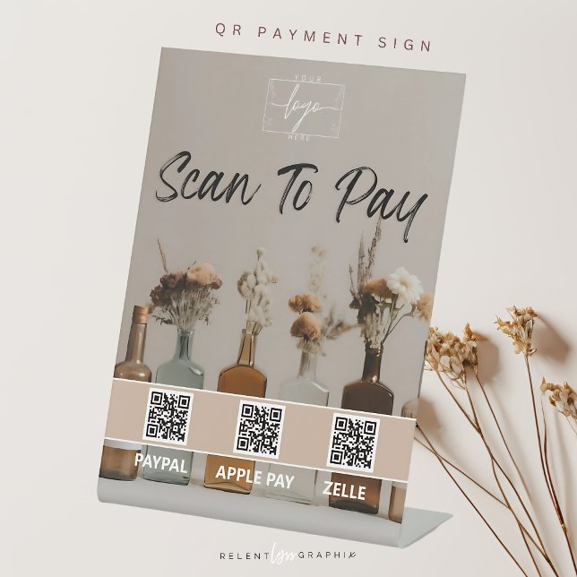 Signe De Table Bouteilles Boho | Fleurs | Code QR | Signal de pai (Créateur téléchargé)