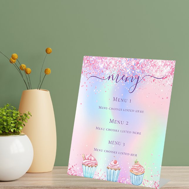 Signe De Table Boutique de pâtisserie logo holographique menu pri (Créateur téléchargé)