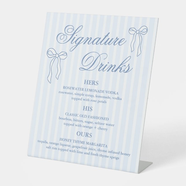 Signe De Table Bow Blue Mariage Signature Cocktails (Recto)