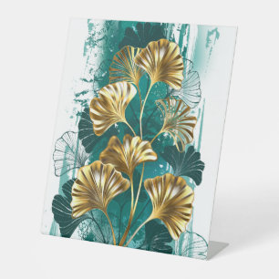 Signe De Table Branch with Golden Leaves Ginko Biloba