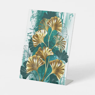 Signe De Table Branche avec Feuilles d'or Ginko Biloba
