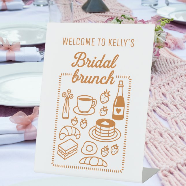 Signe De Table Branché Doodle Hand Drake Style Bridal Brunch (Handdrawn style trendy Bridal brunch sign)