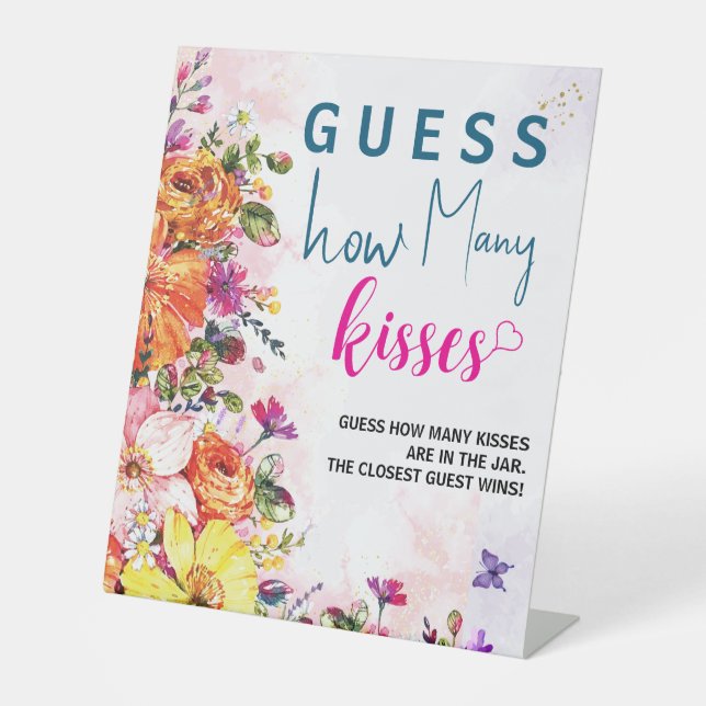 Signe De Table Bridal Shower Guess How Many Kisses Spring Floral (Recto)