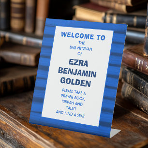 Signe De Table Brochures Bleu Barre Bat mitzvah PERSONNALISÉ