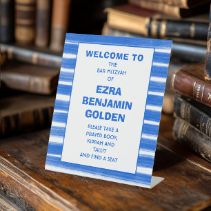 Signe De Table Brochures Bleu Barre Bat mitzvah PERSONNALISÉ