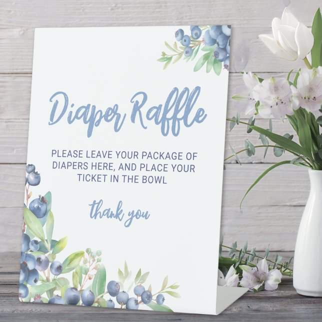 Signe De Table Brosse à bleuet Berry Baby shower doux Raffin de c (Blueberry Berry Sweet Baby Shower Diaper Raffle Pedestal Sign)