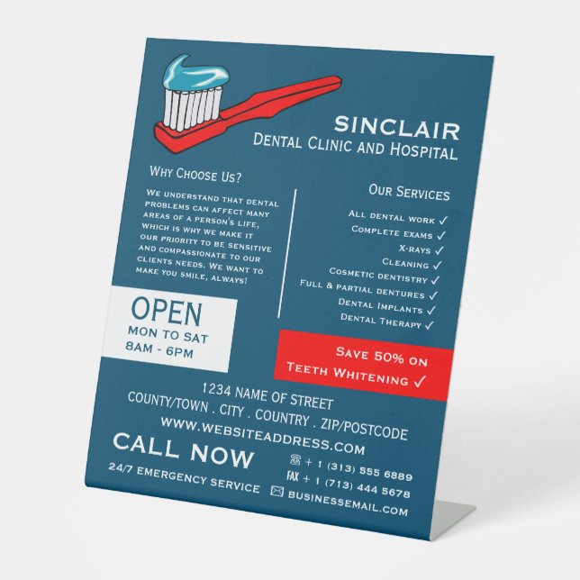 Signe De Table Brosse à dents et dentifrice, dentisterie, advert  (Recto)