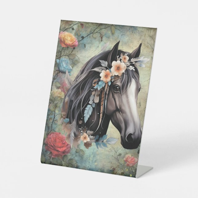 Signe De Table  Brown horse in flowers. (Recto)