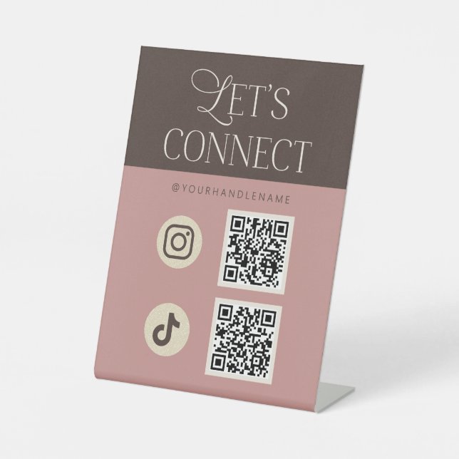 Signe De Table Brown Pink Let's Connect Social Media (Recto)