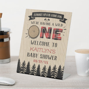 Signe De Table Buffle de forêt rustique Plaid Wild Un Baby shower