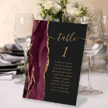Signe De Table Burgundy Gold Agate Dark Mariage Numéro de table<br><div class="desc">Le bord gauche de cet élégant socle de table mariage moderne comporte une bordure d'aquarelle bordée de parties scintillant en faux or. Le mot "table" apparaît dans un script blanc couleur or sur un arrière - plan noir ardoise. Ajoutez les noms de vos invités qui sont affectés à chaque table....</div>