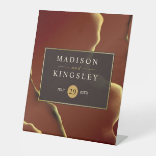 Signe De Table 🤵 Burgundy Gold Elegant Inky Mariage Abstrait