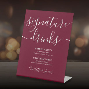 Signe De Table Burgundy Moderne Script Mariage Signature Boissons