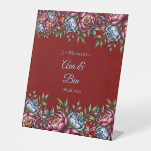 Signe De Table Burgundy Peony et Blue Rose Mariage