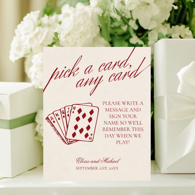 Signe De Table Burgundy Pick A Card Any Card Guestbook (Burgundy Pick A Card Any Card Guestbook Pedestal Sign)