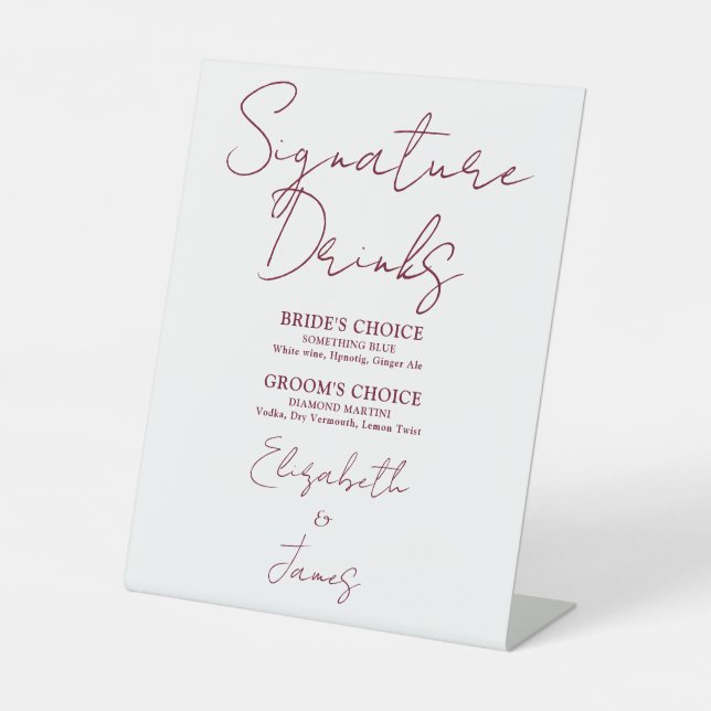 Signe De Table Burgundy Red Minimalist Script Signature Boissons (Recto)