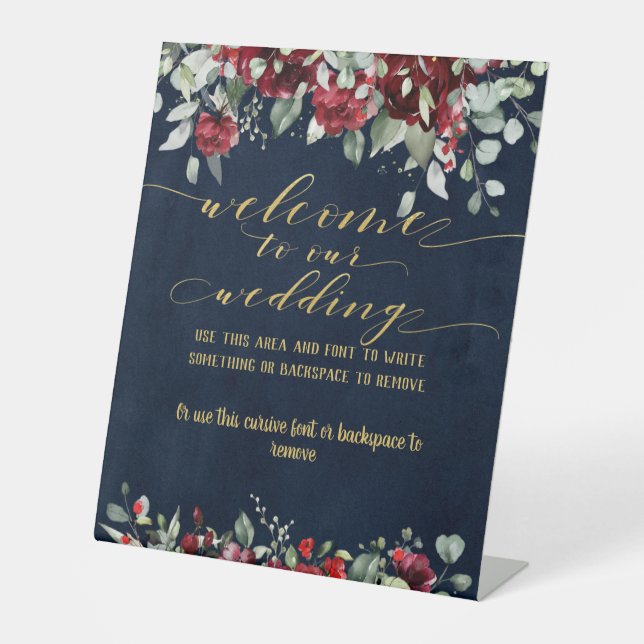 Signe De Table Burgundy Red Peony & Gold Fancy Font Calligraphie (Recto)