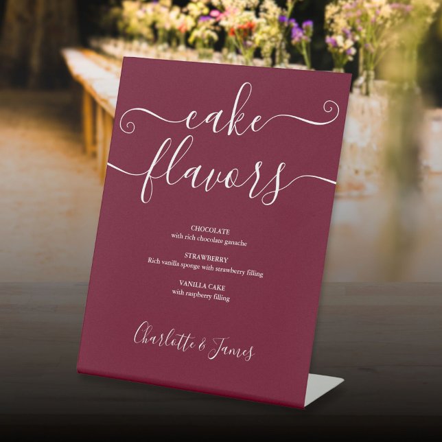 Signe De Table Burgundy Signature Script Saveurs de gâteaux (Burgundy Signature Script Cake Flavors Pedestal Sign)