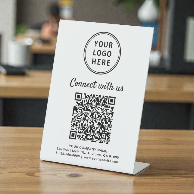 Signe De Table Business Logo Connect With Us Create Your QR Code (Business Logo Connect With Us Create Your QR Code Pedestal Sign)