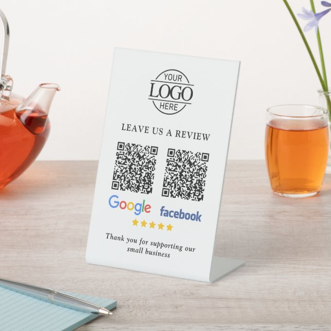 Signe De Table Business Logo Google & Facebook Reviews QR Code (In SItu)