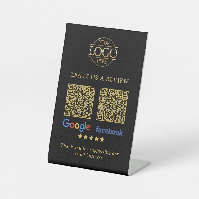 Signe De Table Business Logo Google & Facebook Reviews QR Code Pe (Recto)