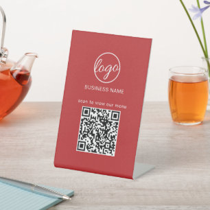 Signe De Table Business Logo QR Code Menu Restaurant Rouge