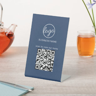 Signe De Table Business Logo QR Code Restuarant Menu Navy Blue