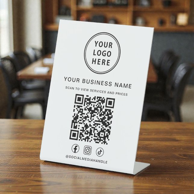 Signe De Table Business Logo QR Code Social Media (Business Logo QR Code Social Media Pedestal Sign)