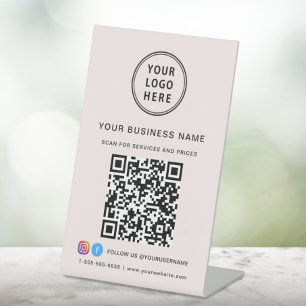Signe De Table Business Logo Scan Me QR Code Social Media Pink