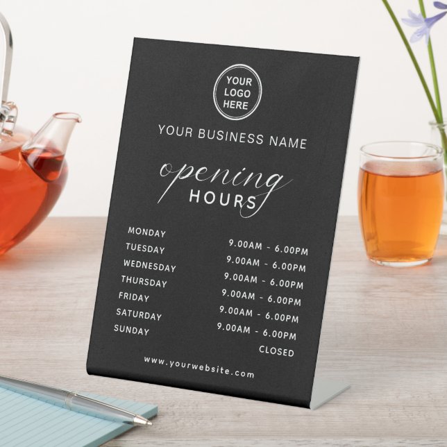 Signe De Table Business Opening Hours Display Sleek Black (In SItu)