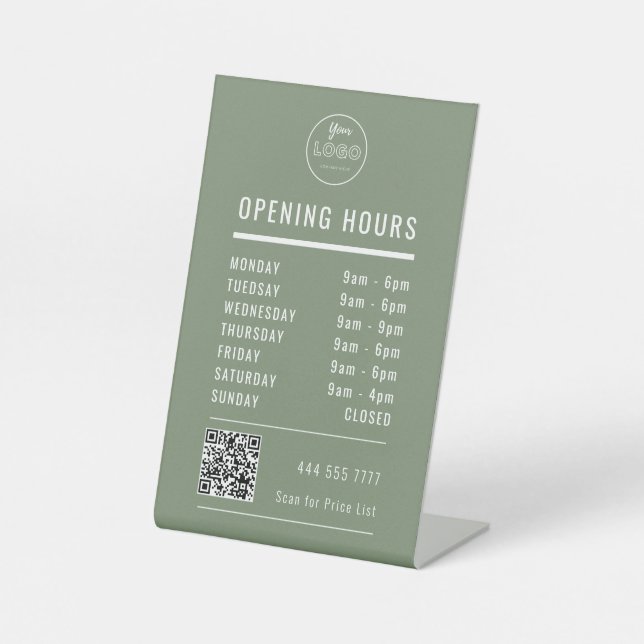 Signe De Table Business Opening Hours on Muted Green Logo QR Code (Recto)