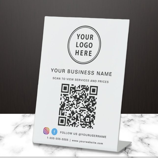Signe De Table Business QR Code Logo Médias sociaux (Connect customers and clients to your desired website destination with a single scan)